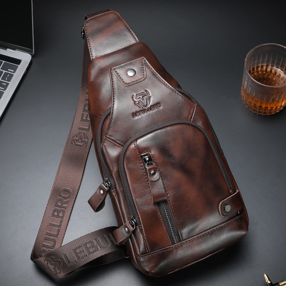 Mens Sling Backpack Cowhide Genuine Leather Chest Crossbody Shoulder Bag New