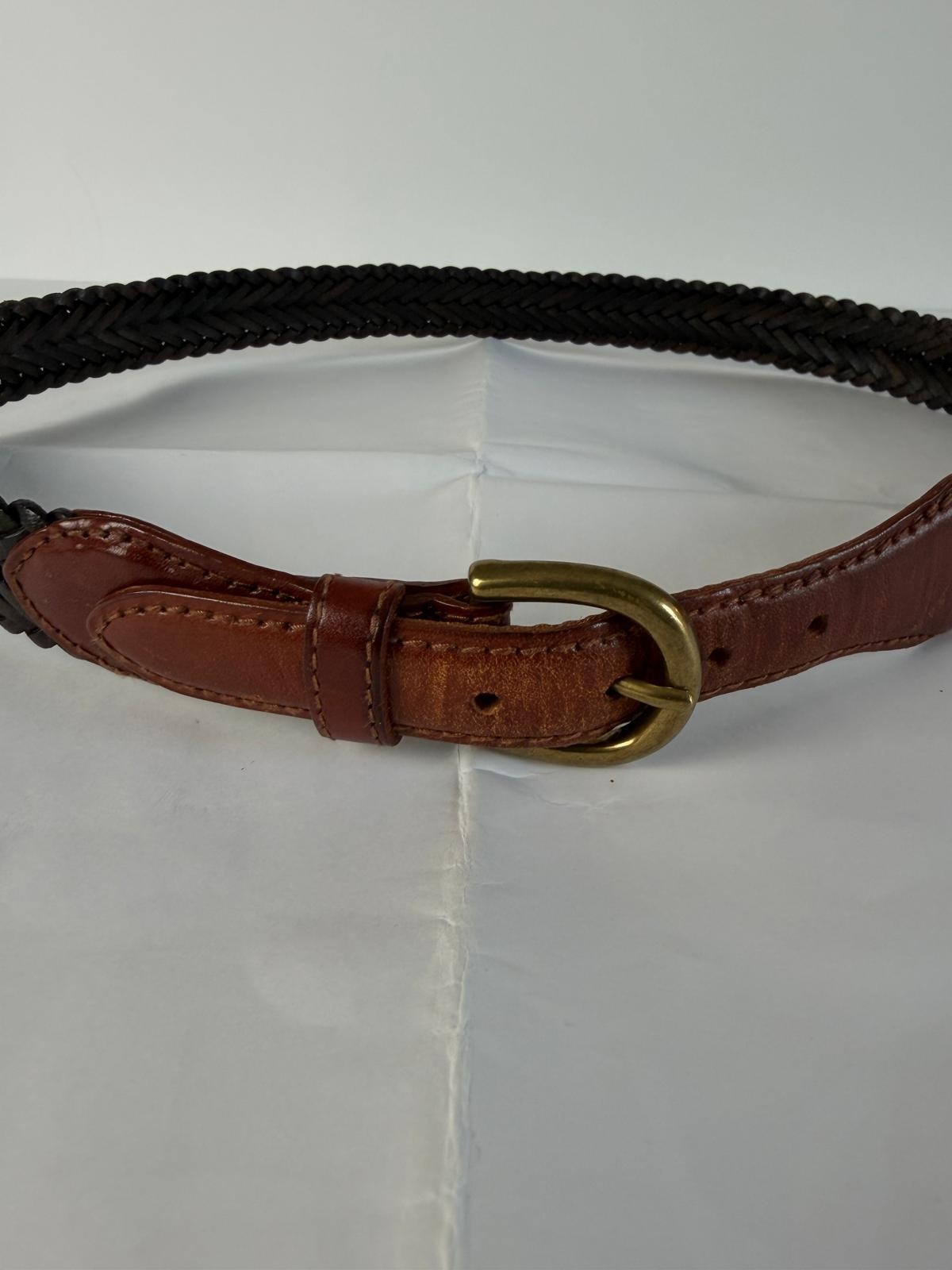 Genuine Leather Woven Belt Brown Women’s Boho Western Rustic Style VTG Style