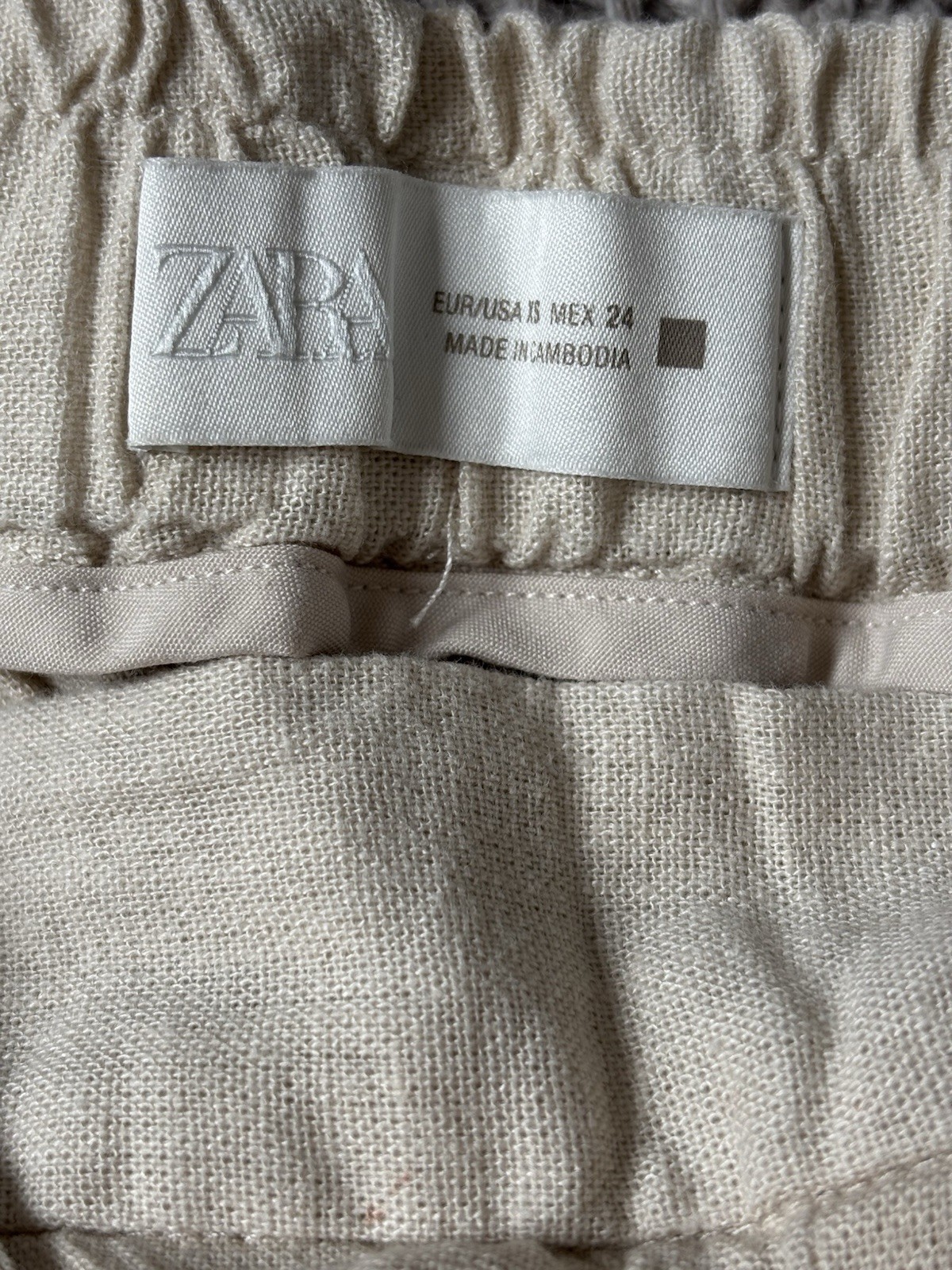 Zara Beige Natural Ecru Linen Blend Wide Leg Trousers Pants Tie Xs Pockets High