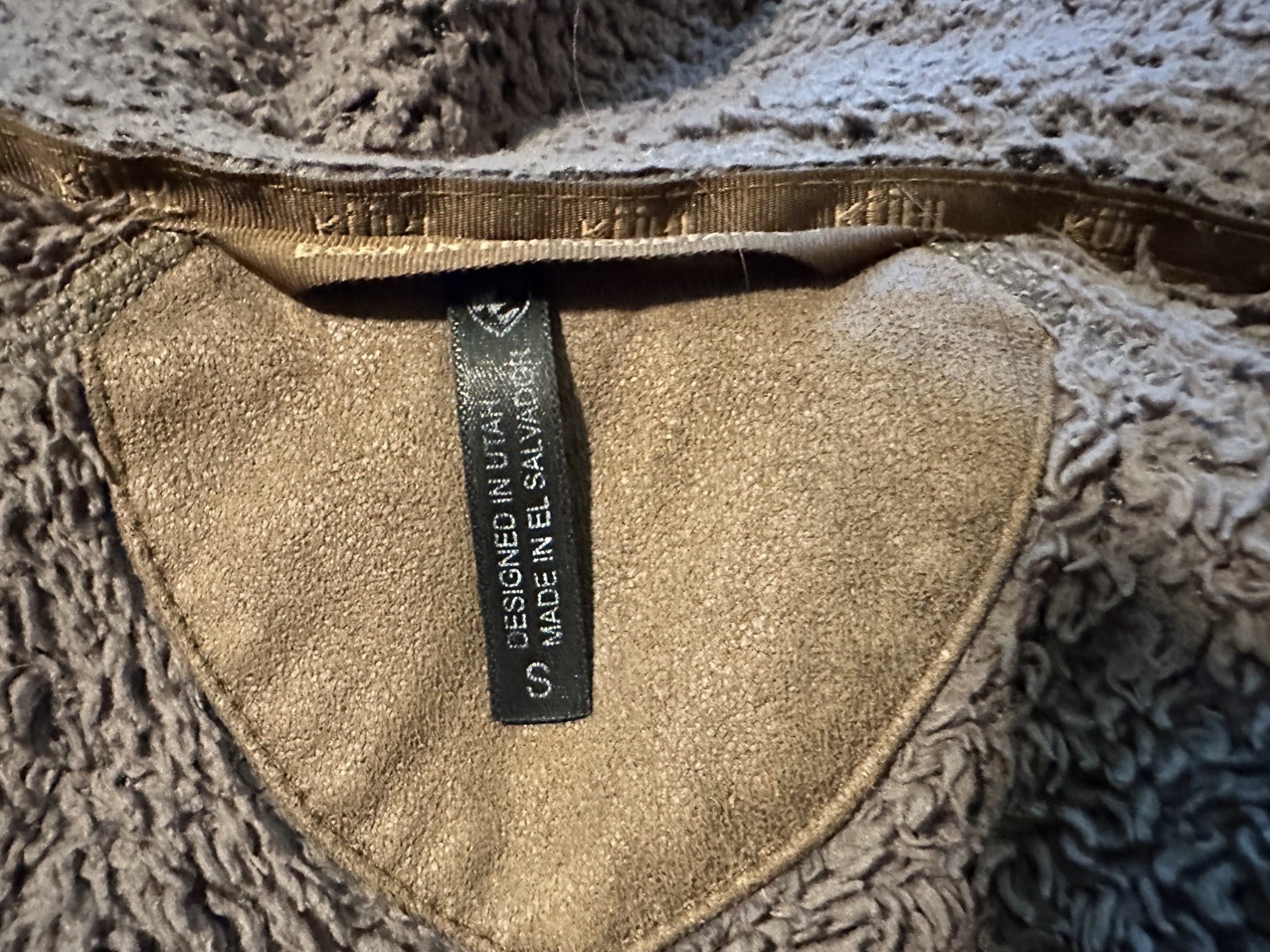 Kuhl Flight Sherpa Fleece Jacket, Size Small, gray/brown, attached hood