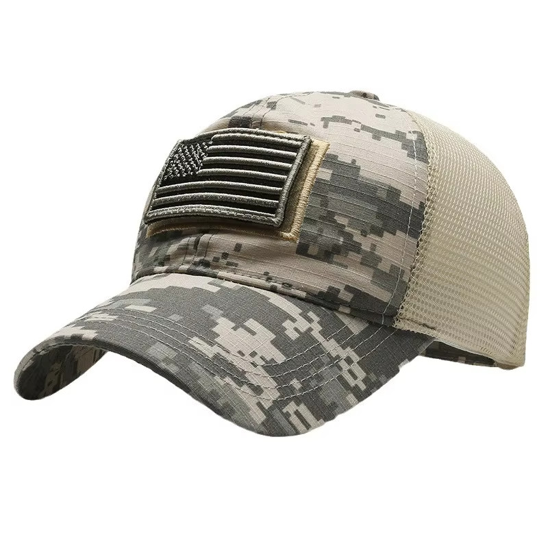 American Flag Camo Embroidered Mesh Baseball Cap Adjustable Outdoor Men Hat