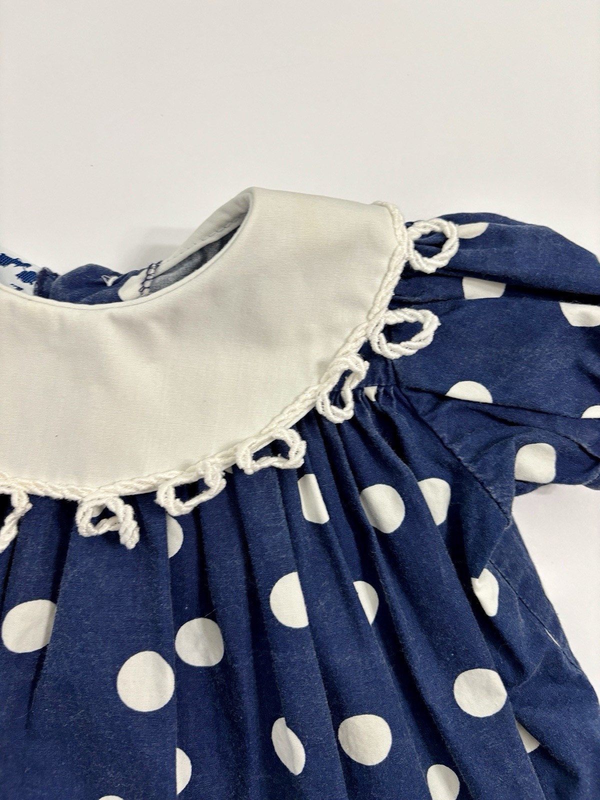 Vintage Mondays Child Dress 24 Months Polka Dot Peter Pan Collar Navy Blue USA