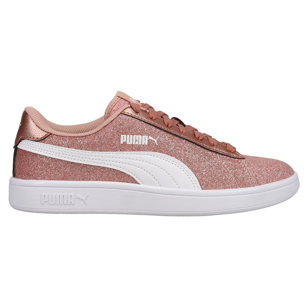 PUMA Smash V2 Glitz Glam Metallic Lace Up Youth Girls Pink Sneakers Casual Shoe