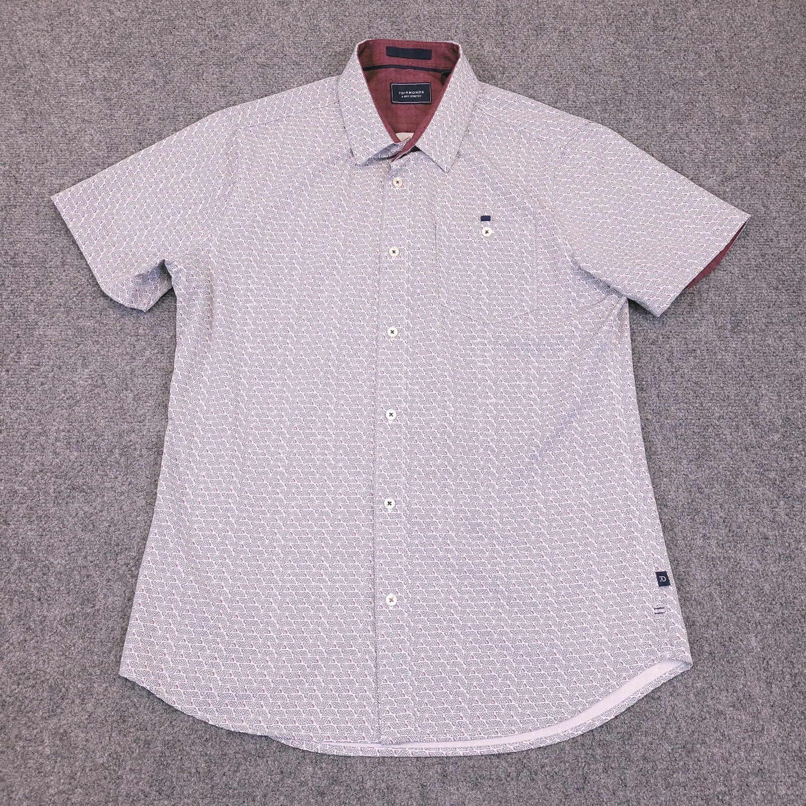 7d 7 Diamonds Shirt Men Small Button Up Geometric 4 Way Stretch Trim Contrast