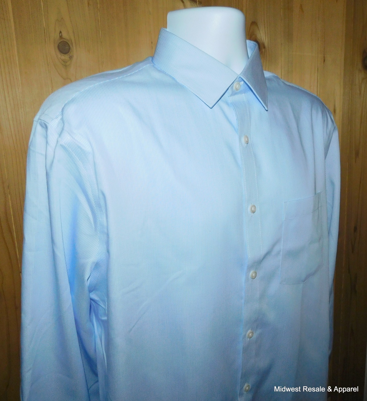 M&S Light Blue Regular Fit Long Sleeve Button Front Dress Shirt Mens Large Tall