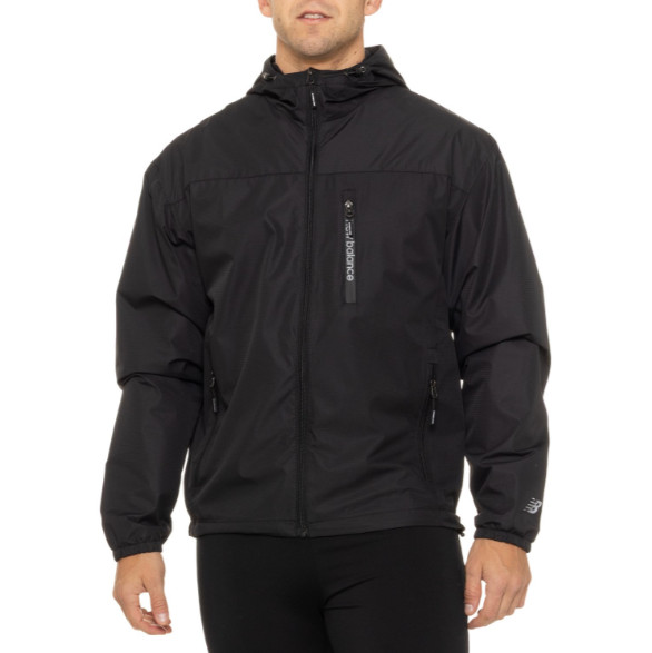 New Balance Mens Hooded Dobby Windbreaker Full Zip Mesh Lined Jacket Sz M