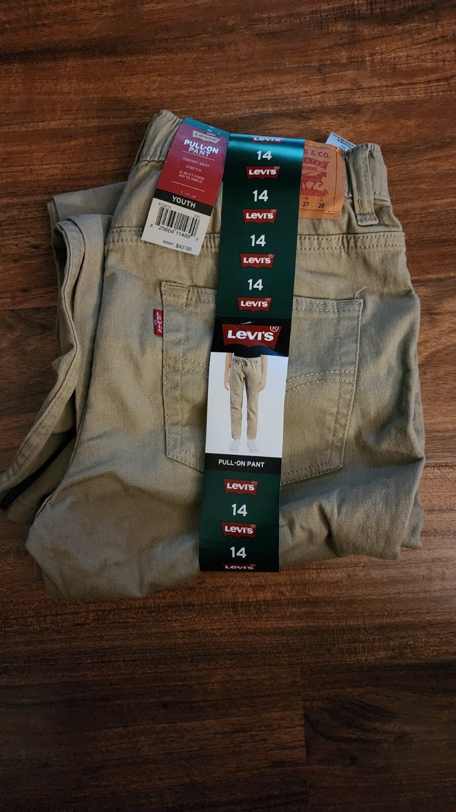 Levi’s Boy’s Comfort Waist Stretch Pull-On Slim Fit Pant (Khaki, 14)