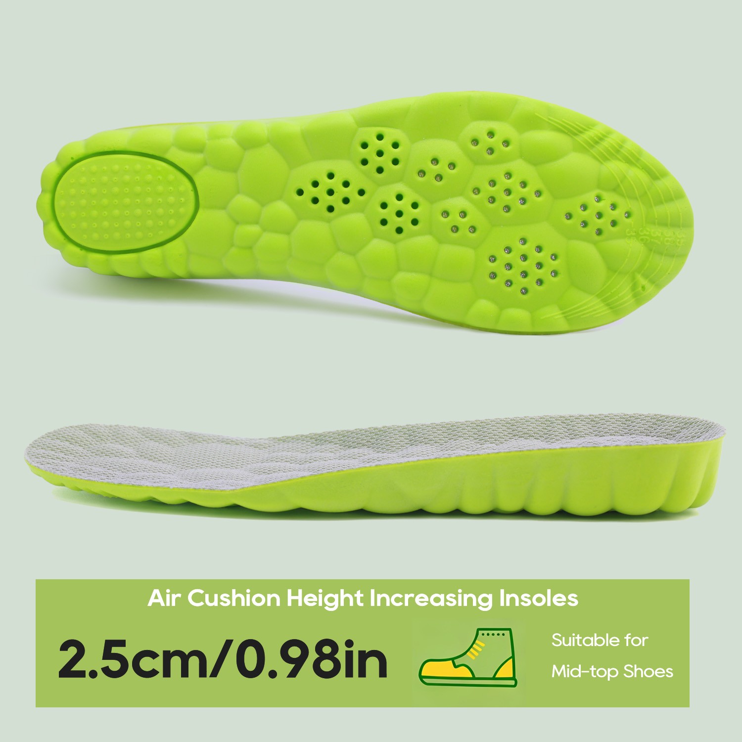 4D Height Increasing Insoles for Men Women Ultra Soft Shoe Inserts US7-12