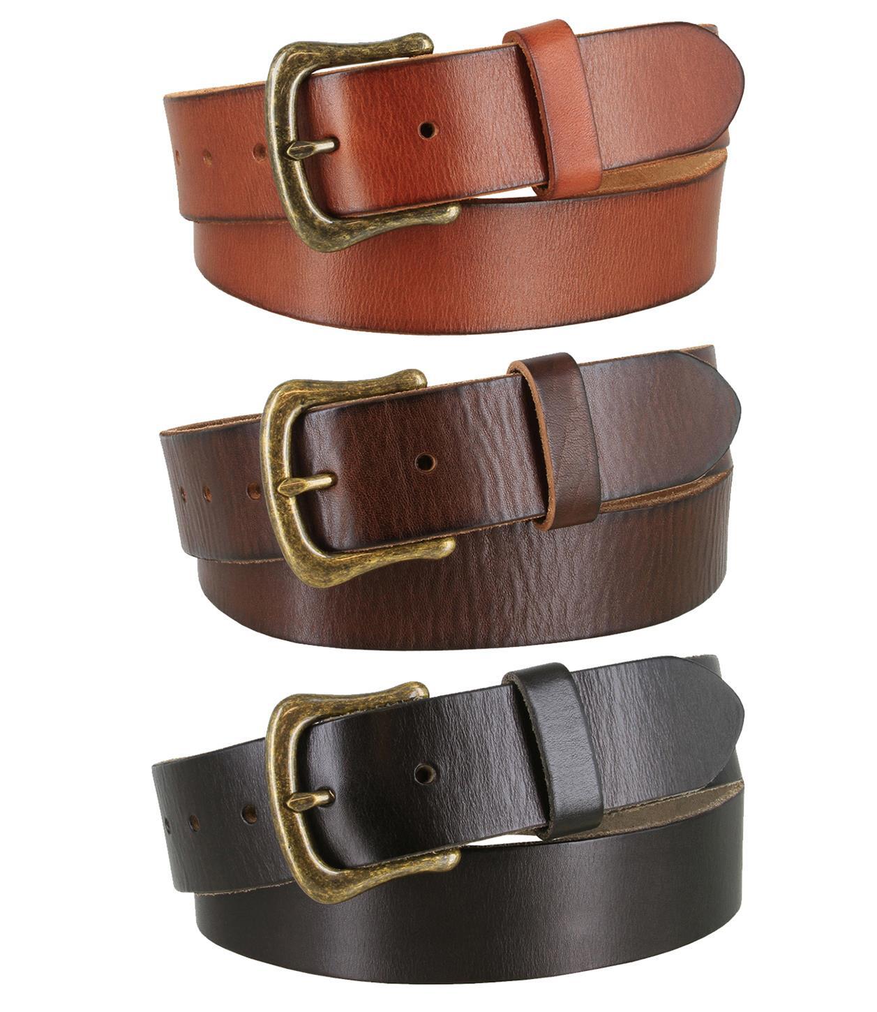 Women’s Full Grain Casual Leather Belt Antiqued Solid Brass Buckle 1-1/2″ wide