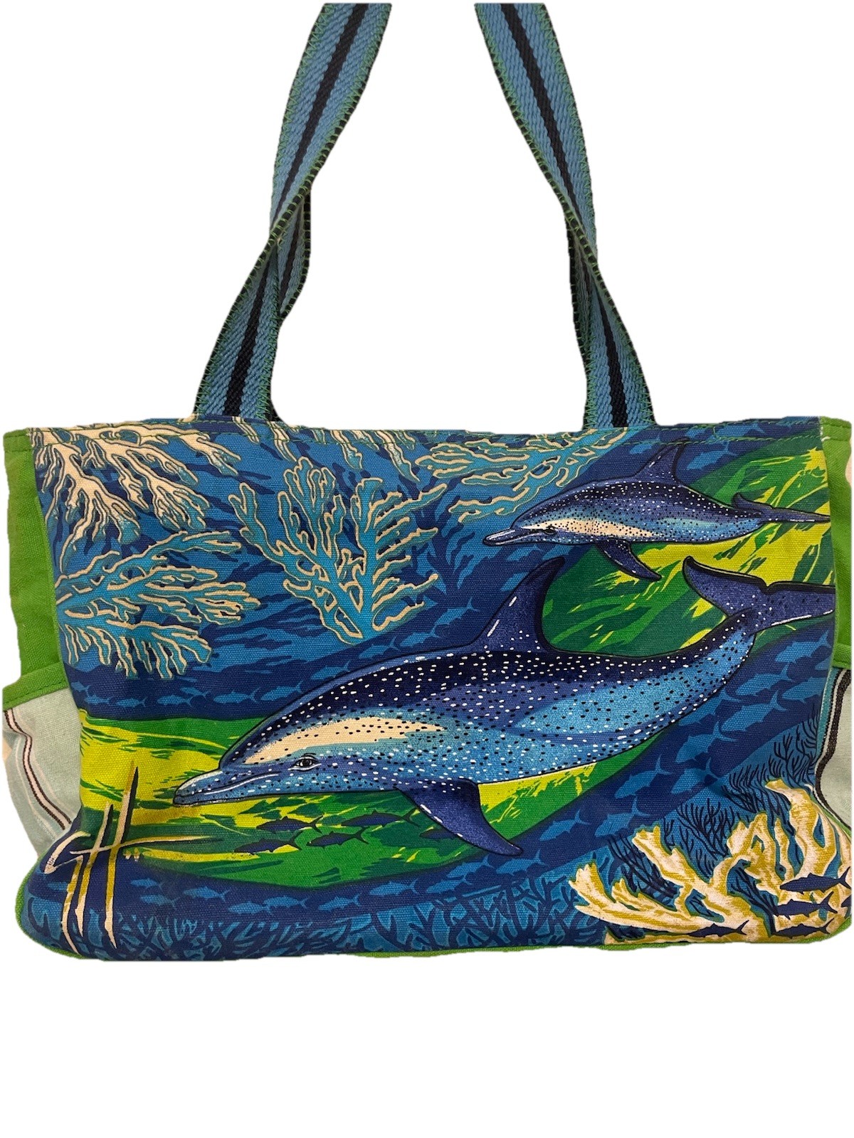 Guy Harvey Graphic Dolphin Blue Green Medium Tote Bag Vacation Resort