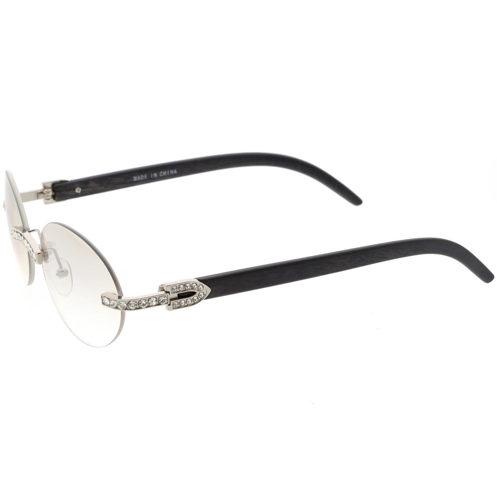 Rhinestone Rimless Round Sunglasses Fashion Clear Lens Glasses Hip Hop 80’s 90’s