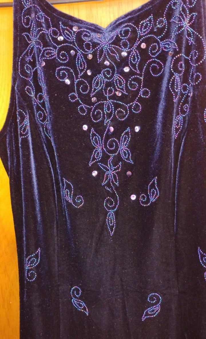 Dave & Johnny Blue Velvet Beaded Maxi Dress V-Neck Sleeveless Dress