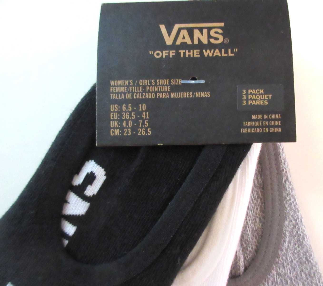 Vans Women’s 3 pack No Show socks Checkerboard Black White Grey Size 6.5-10 NWT