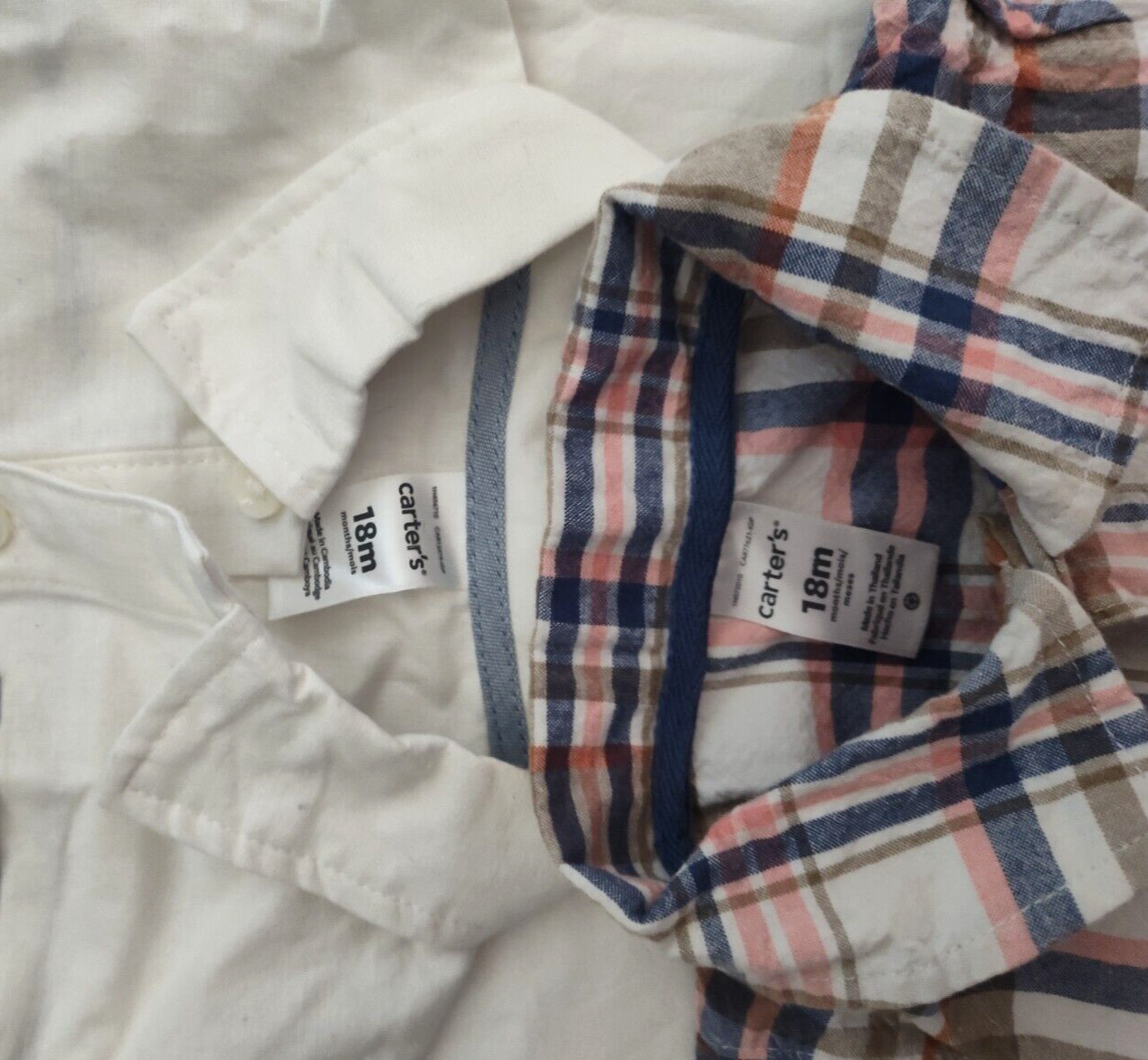 Carter’s Collared Outfit Lot 18 Mos Stripe Plaid Beige White Blue Cotton Romper