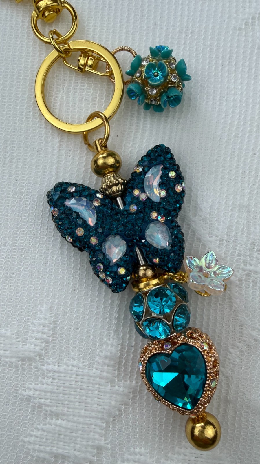 Hand made beaded key chain/Bag charm! Bling. Butterfly. Gifts. Basket filler.