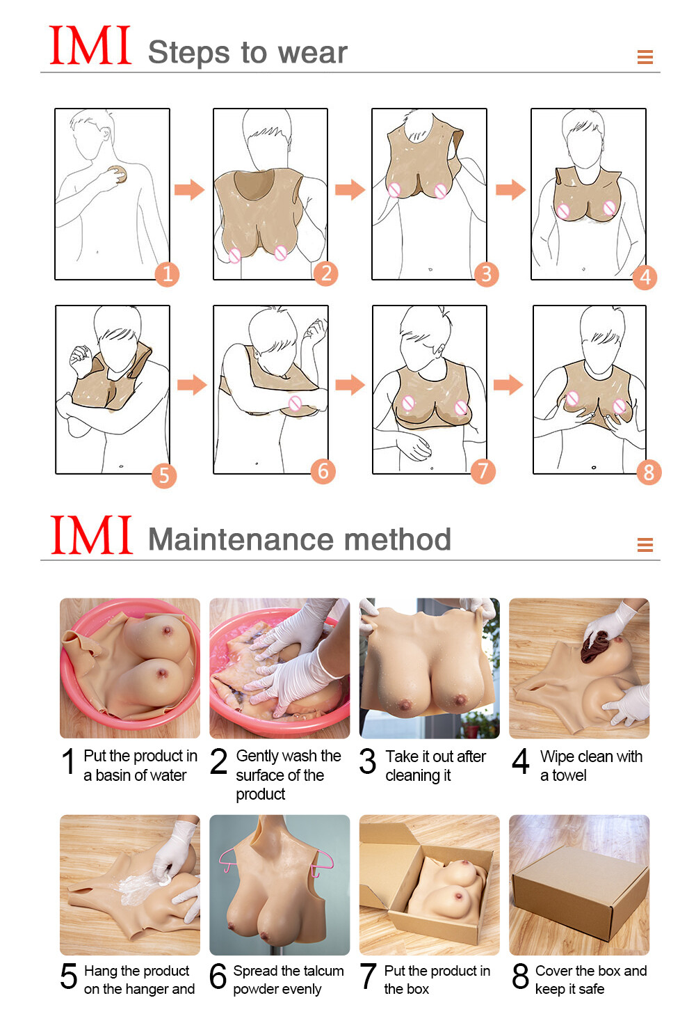 IMI 9th Flocking Silicone Breast Form Boobs B-K Cup Breastplate for Crossdresser