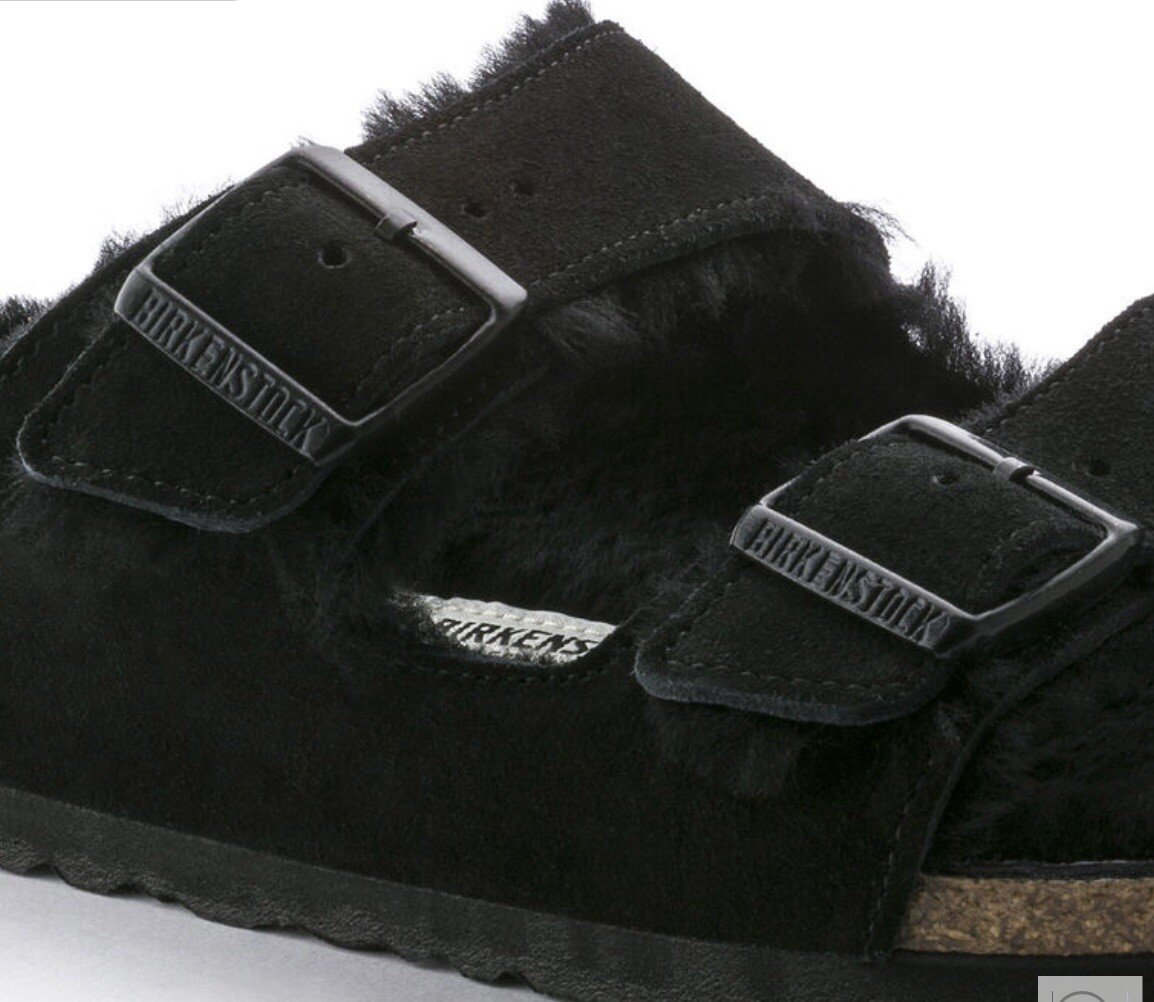 Birkenstock ARIZONA FUR Shearling EU39 BLACK Suede W8/M6 Narrow Sandals BF-39