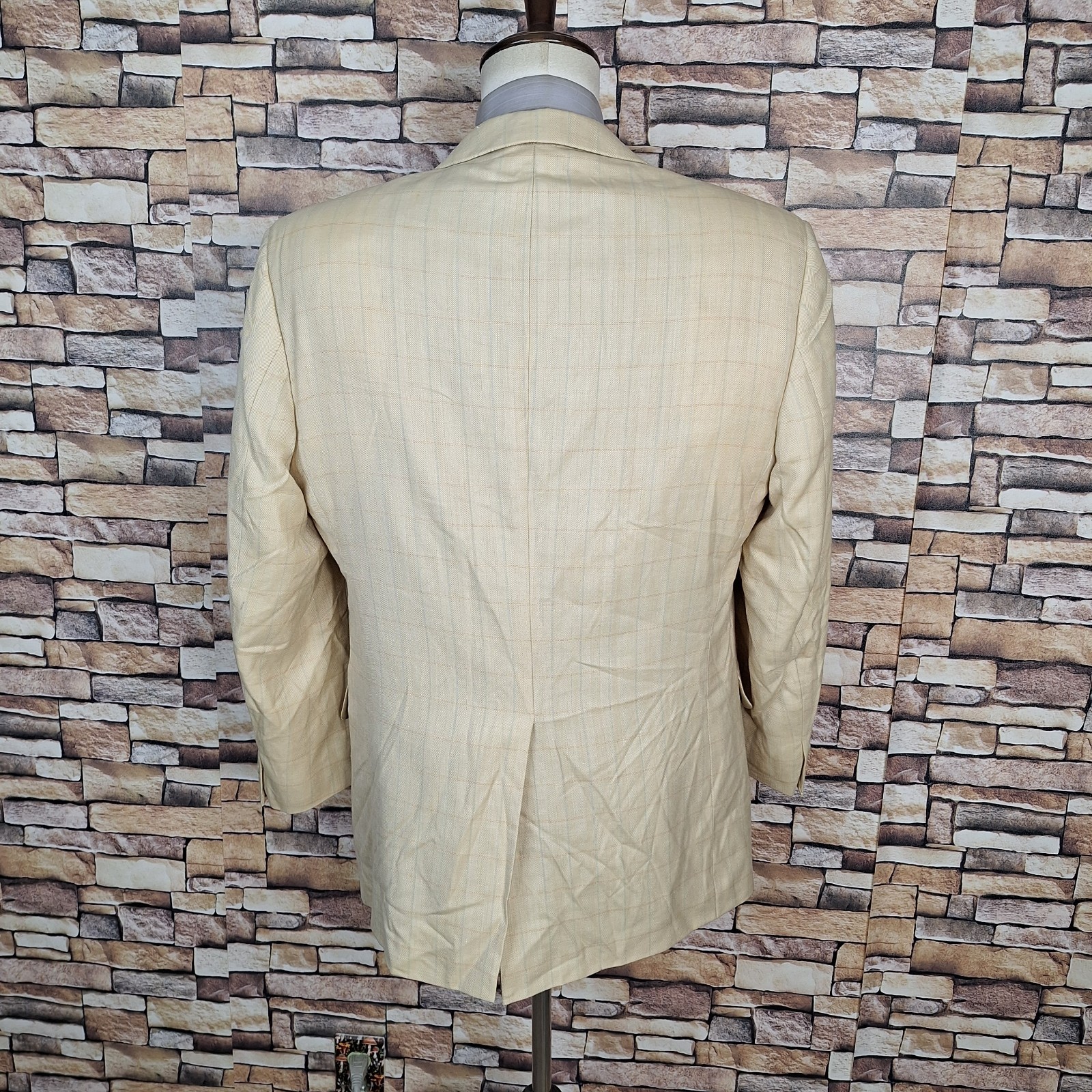 Haspel Sport Coat Jacket Mens 42R Light Beige Multicolor Windowpane SV