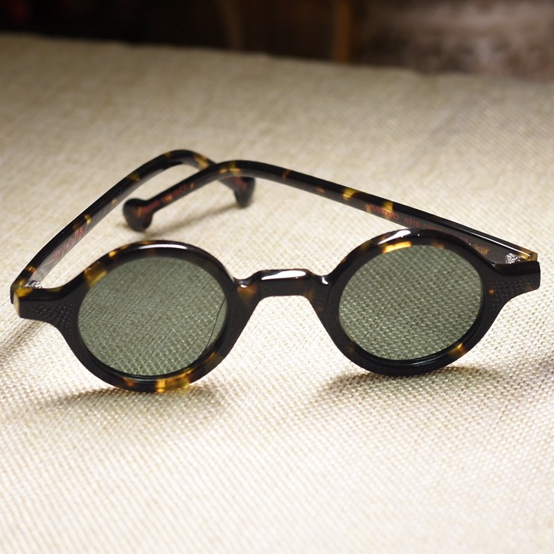 Round John Lennon sunglasses men tortoise glasses green glass sunglasses SMALL