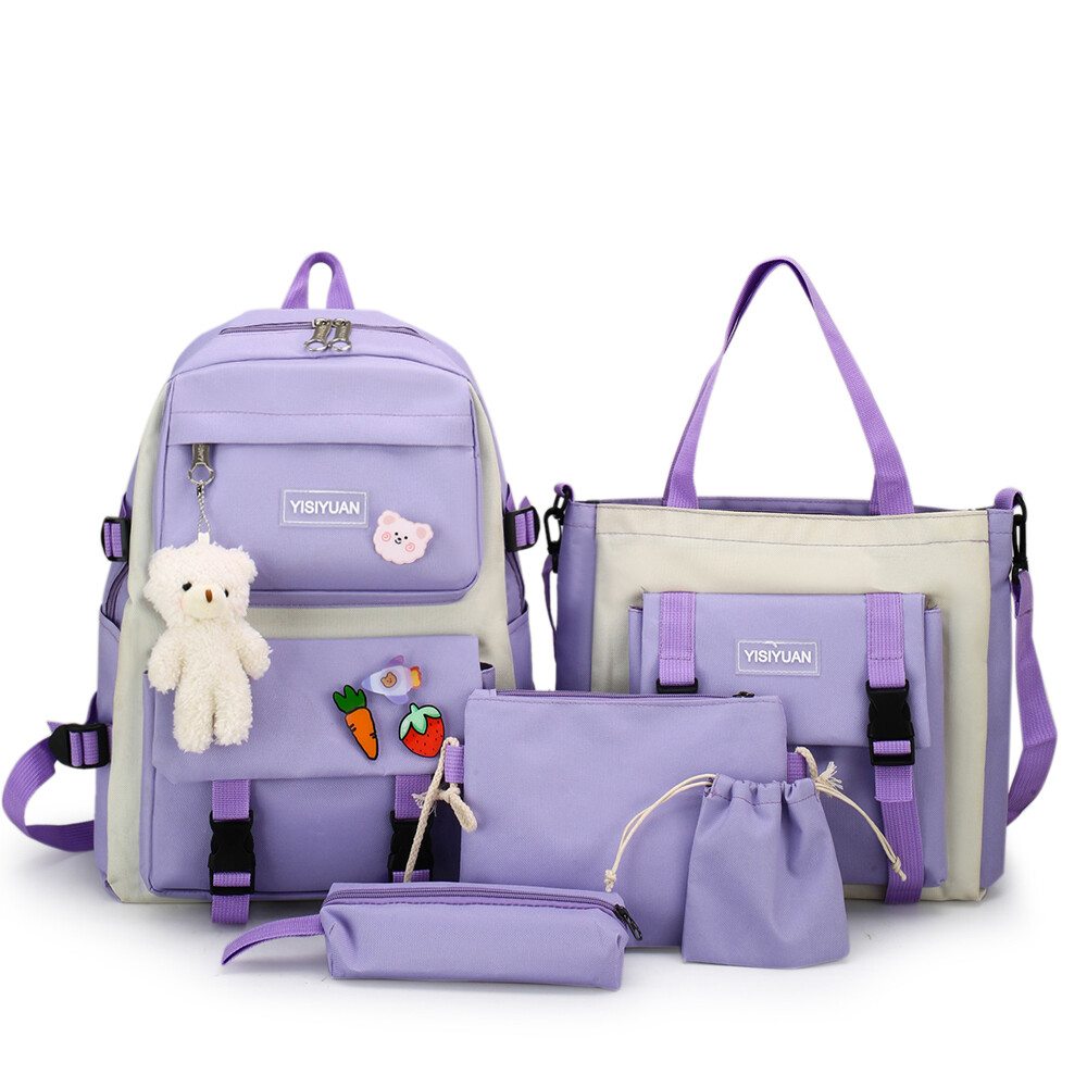 5pcs Backpack Set for School Teens Girls Daypack Cute Trendy Large Shoulder Bag