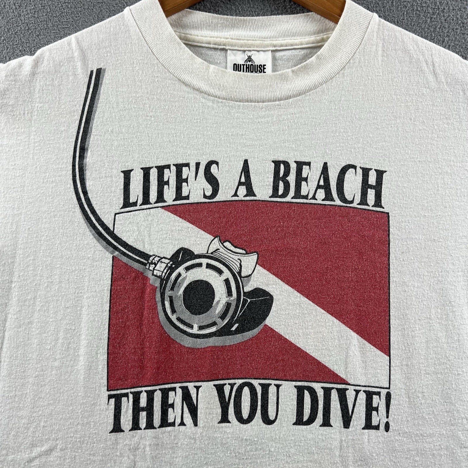 Vintage Life’s A Beach Then You Dive Shirt Mens Medium White 90s Diving Seahorse