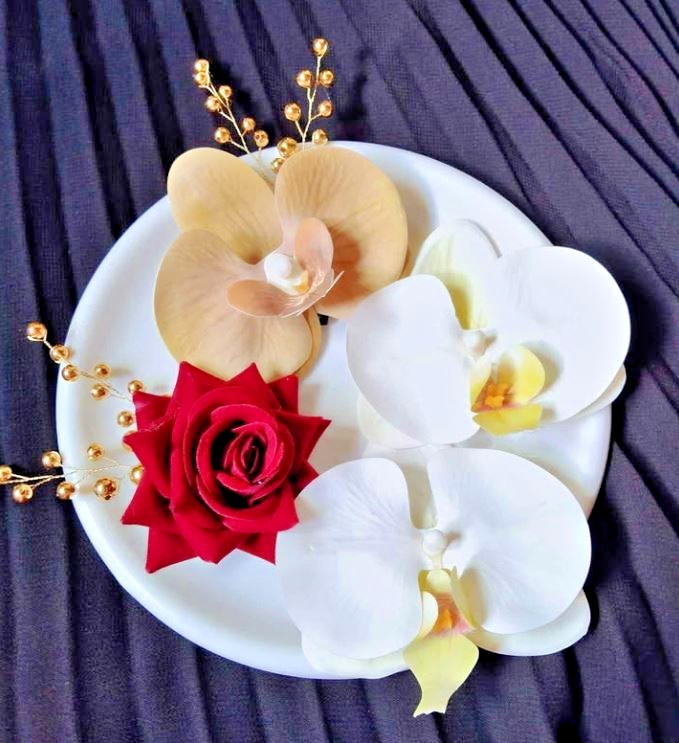 Luxury Orchid & Rose Floral Hair Clips Set 04 pcs
