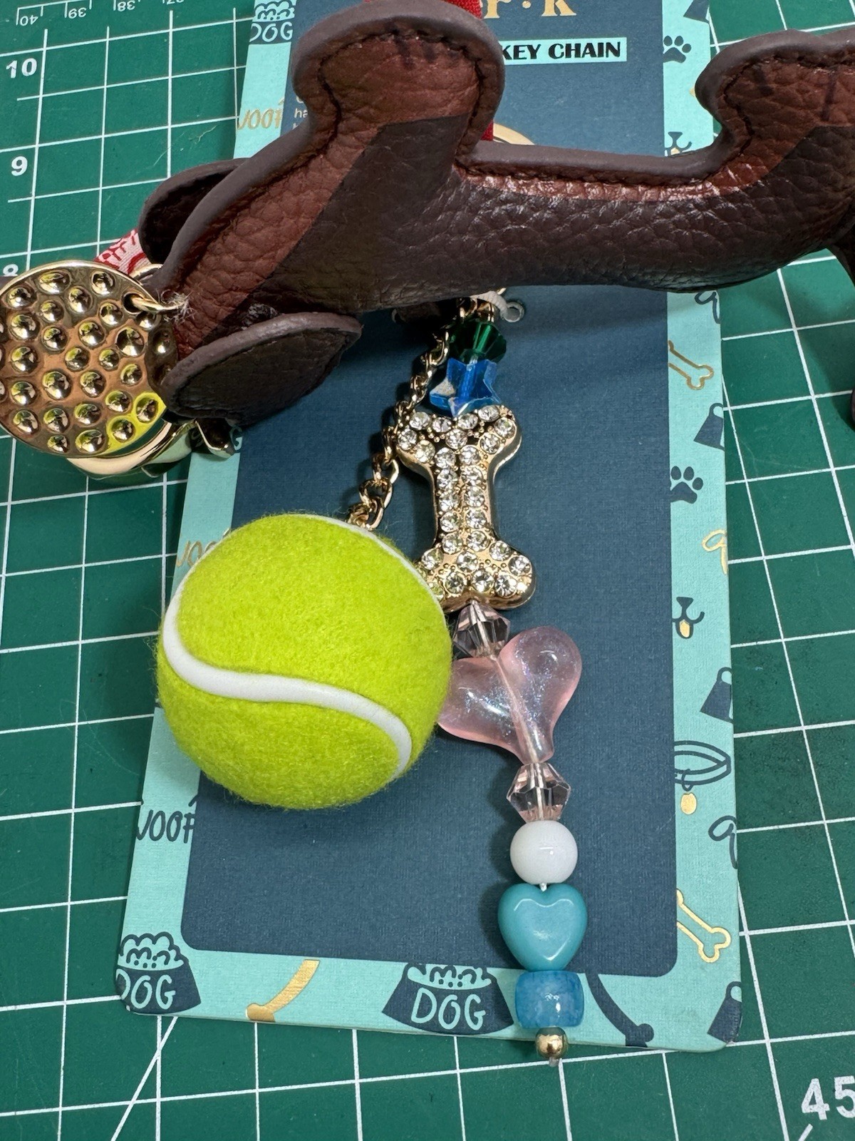 New Piper K Dachshund Keychain Bag Charm Tennis Ball Bone Red Bandara Brown Dog