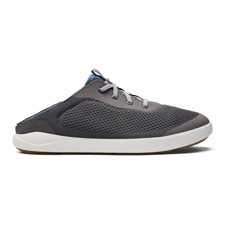 Olukai Men’s Breathable Boat Shoe, no-tie laces, color – Pavement / Vintage Blue