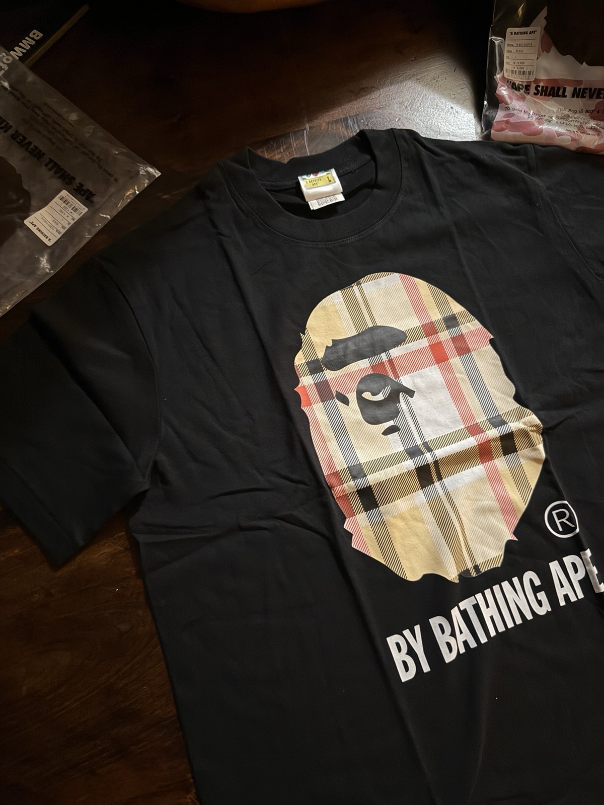 A Bathing Ape BAPE Black Check T Shirt Size L New With Tags & OG Bag