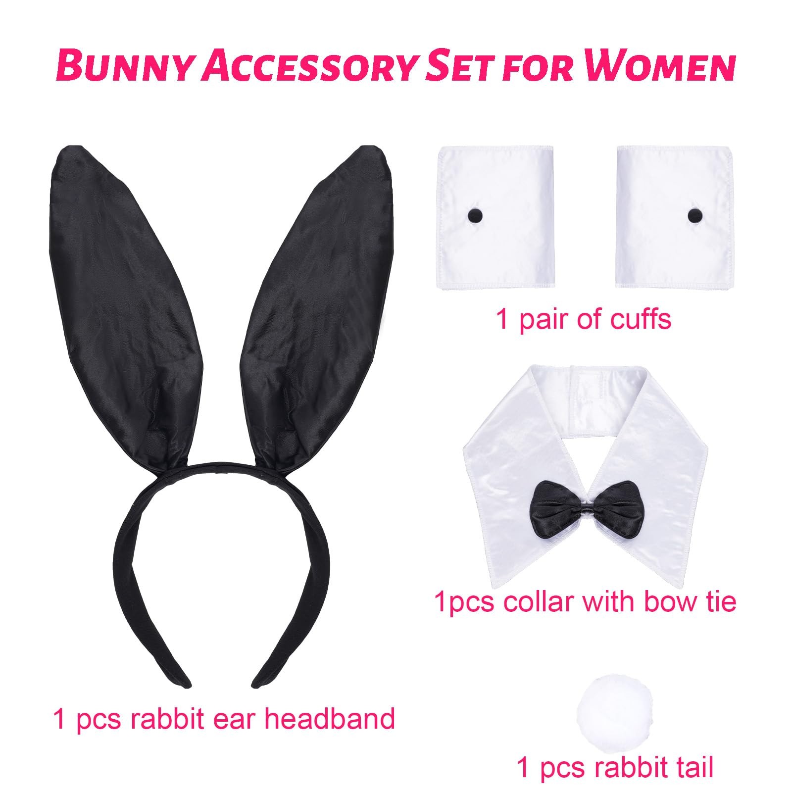 Bunny Costume Set for women Rabbit Ear Headband Tail Bow Tie Rabbit Accessory…