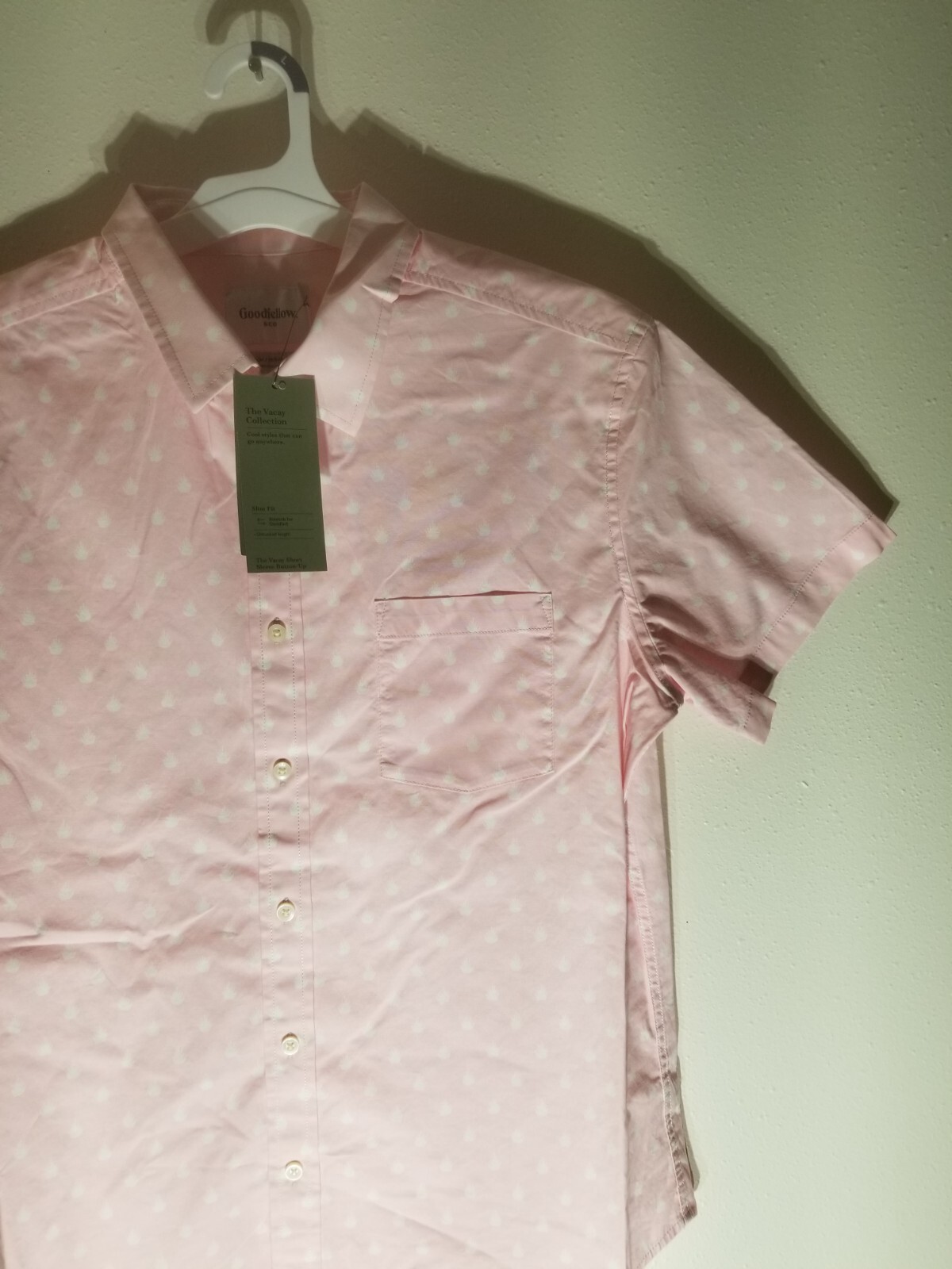 Goodfellow & Co Men’s Print Pink Geo Short Sleeve Button-Down Shirt Size L Slim