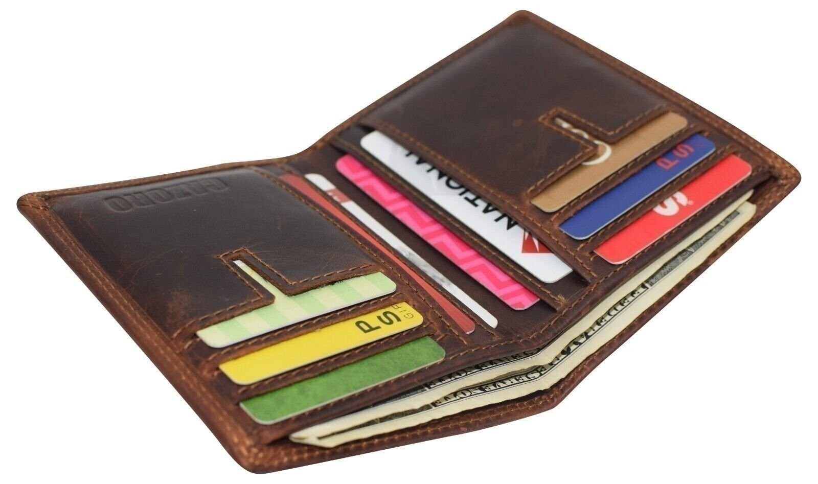 Vintage Leather Mens Slim Bifold Wallet RFID Blocking Credit Card Holder Wallets