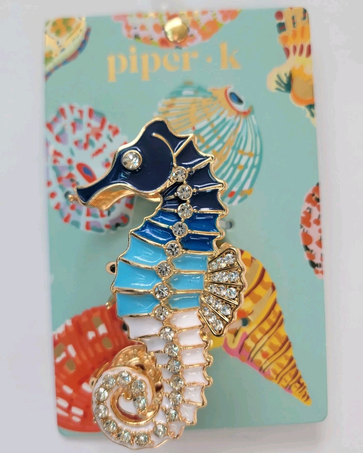 Piper K Coastal Seahorse Rhinestones Gold Metallic Hair Clip Nautical Beach Sea
