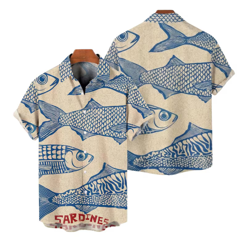 Sardines Fish Vintage Hawaiian Shirt Ocean Beach Summer Mens