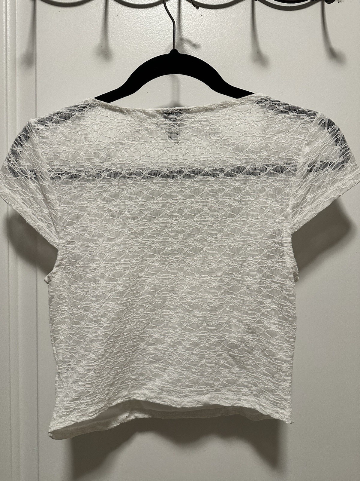 Wild Fable Women’s White Lace Lined Stretch V-Neck Cap Sleeve Crop Top M