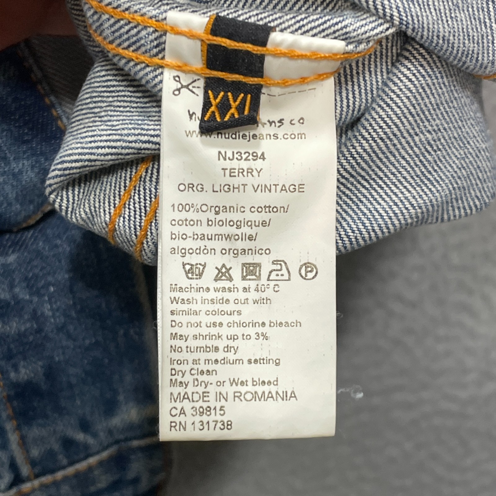 NUDIE JEANS CO Denim Jacket Mens XXL Blue Terry Organic Cotton Romania