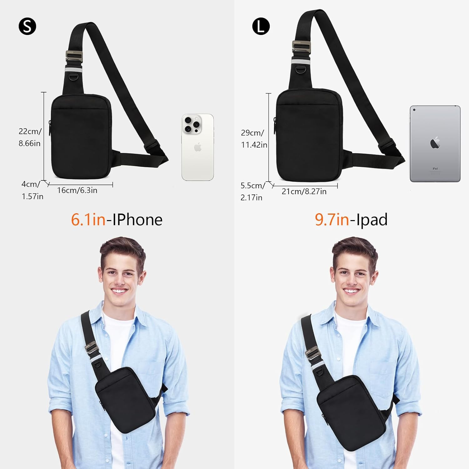 Small Sling Bag for Men and Women with RFID Pocket, Anti Theft Crossbody Chest B