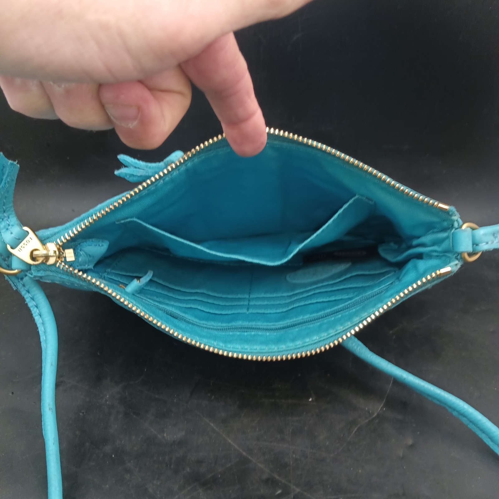 Fossil Tidal Blue “Erin” Leather Crossbody Messenger Bag Purse