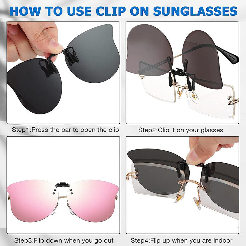 Polarized Clip-on Sunglasses Rimless Flip Up Lens Fit Over Prescription Glasses