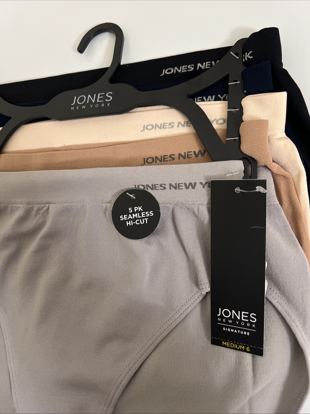 JONES NEW YORK 5pk Seamless Hi-Cut Brief Panties Soft Stretch Neural Colors M(6)