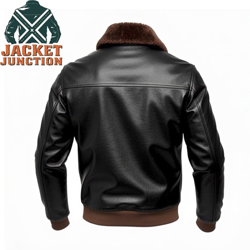 Men’s Lambskin Leather Bomber Jacket Faux Fur Collar Aviator Pilot Coat