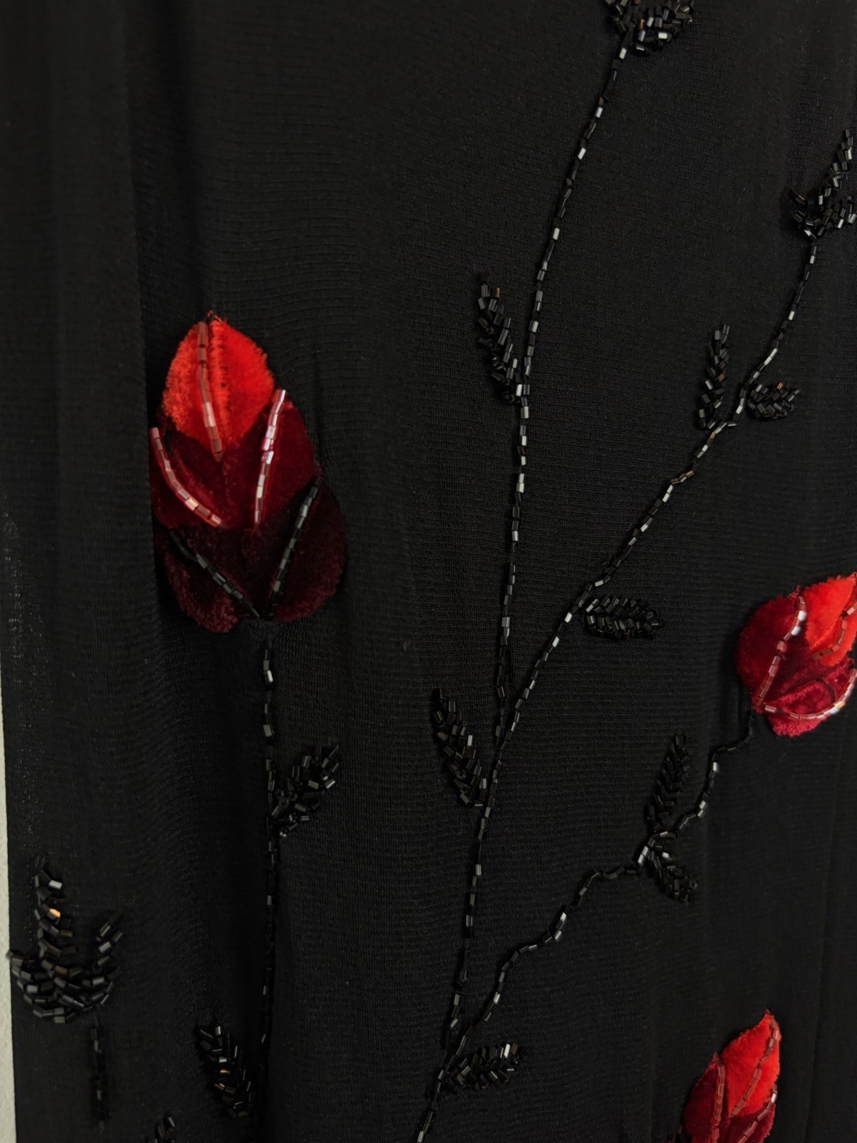 Y2K Cache Formal Dress Womens 10 Black Beaded Red Flowers Whimsigoth Event