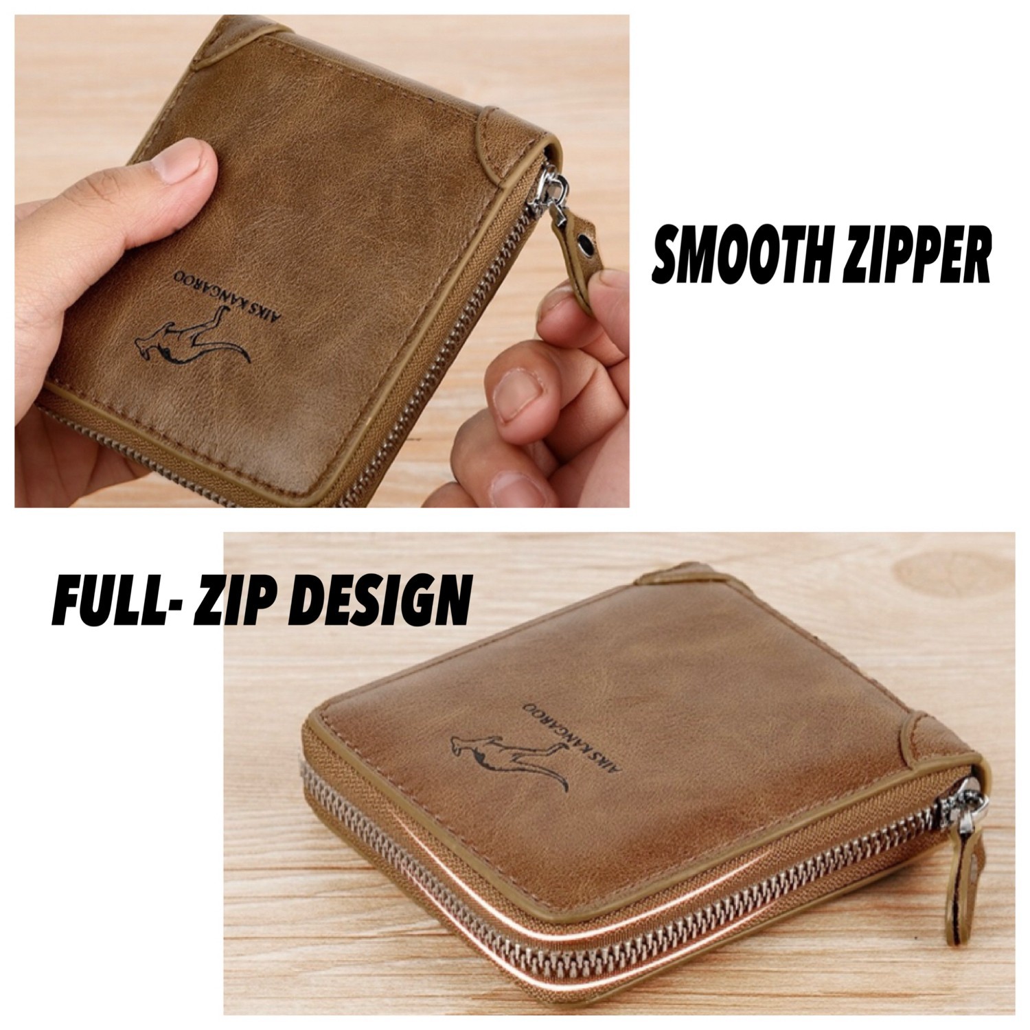 Men’s Leather RFID Blocking Waterproof Zip-Around Wallet Bifold Card Holder