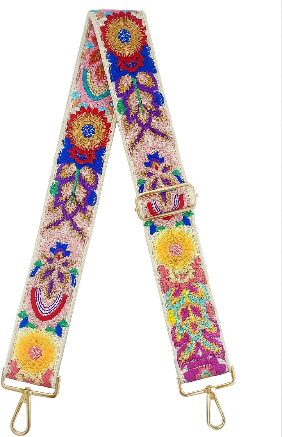 Embroidery Flower Purse Strap Replacement Crossbody 2 Inch Wide with Letter S Ke