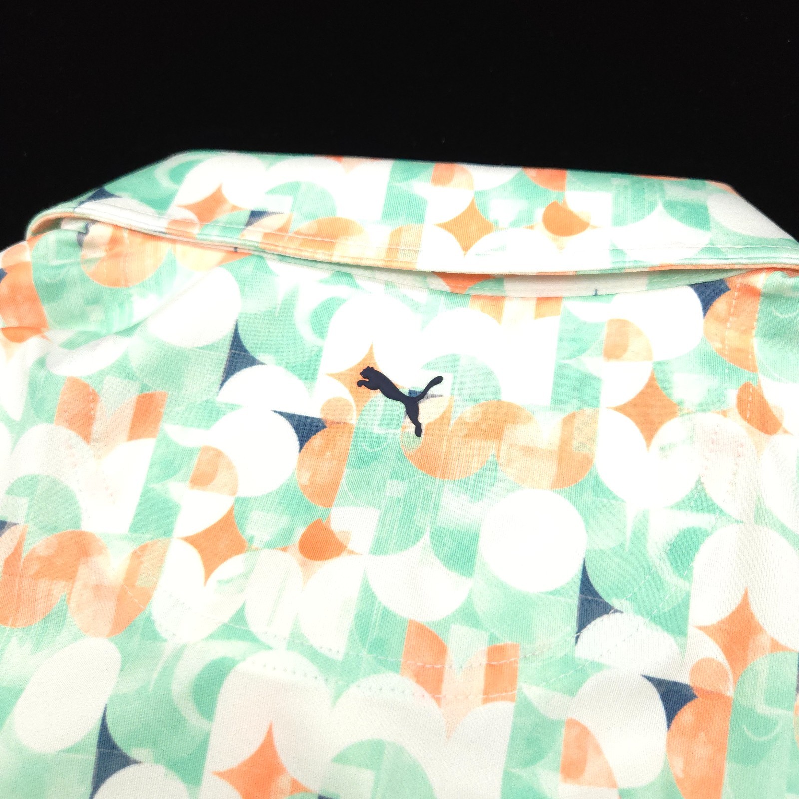 Puma Golf Polo Shirt Mens -M- White Orange Green Geometric PERFORMANCE Athletic