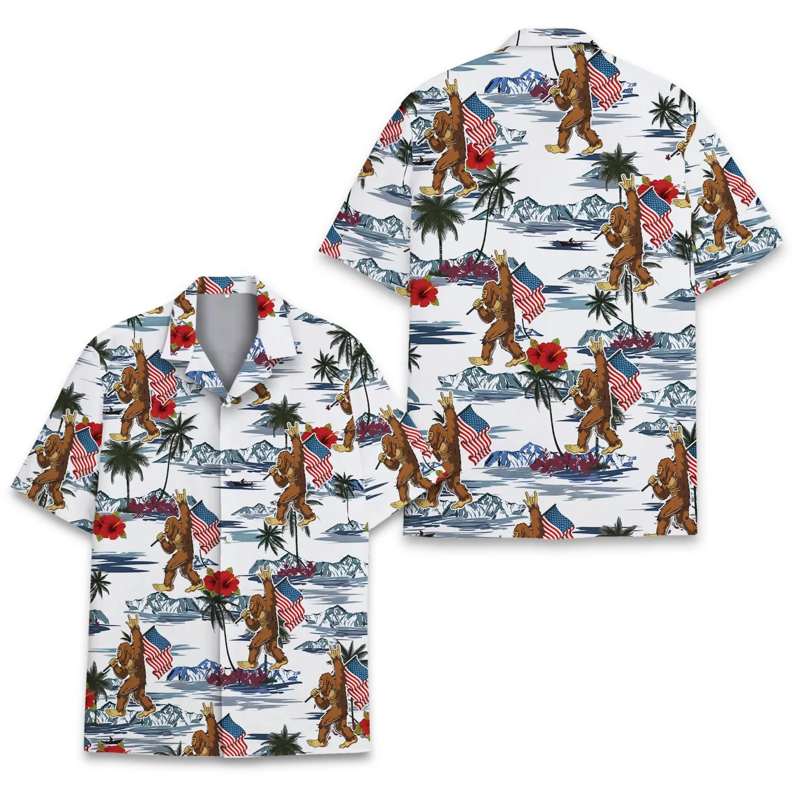 Bigfoot American Flag Hawaiian Shirt Funny Bigfoot Patriotic