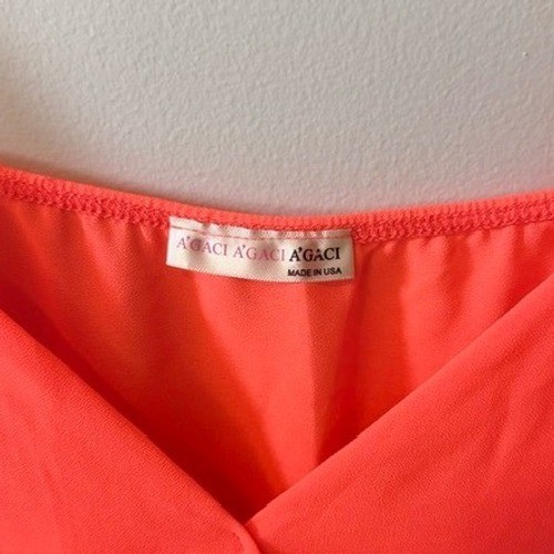 A’GACI Cami Wrap Top Womens Medium Neon Coral Excellent Mesh Banded Crop Tank