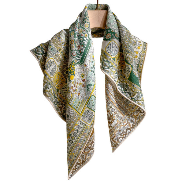 Cashmere 30% Silk Neckerchief grass Print Shawl Bandana 65cmX65cm Scarf 57