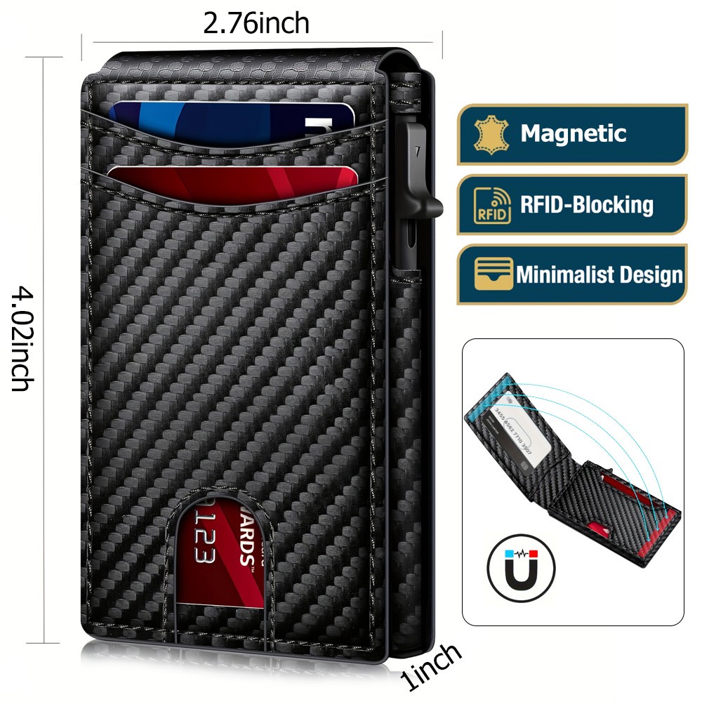 Men’s Slim PopUp Bifold Carbon Fiber Wallet, RFID Blocking, Money Clip, Men Gift