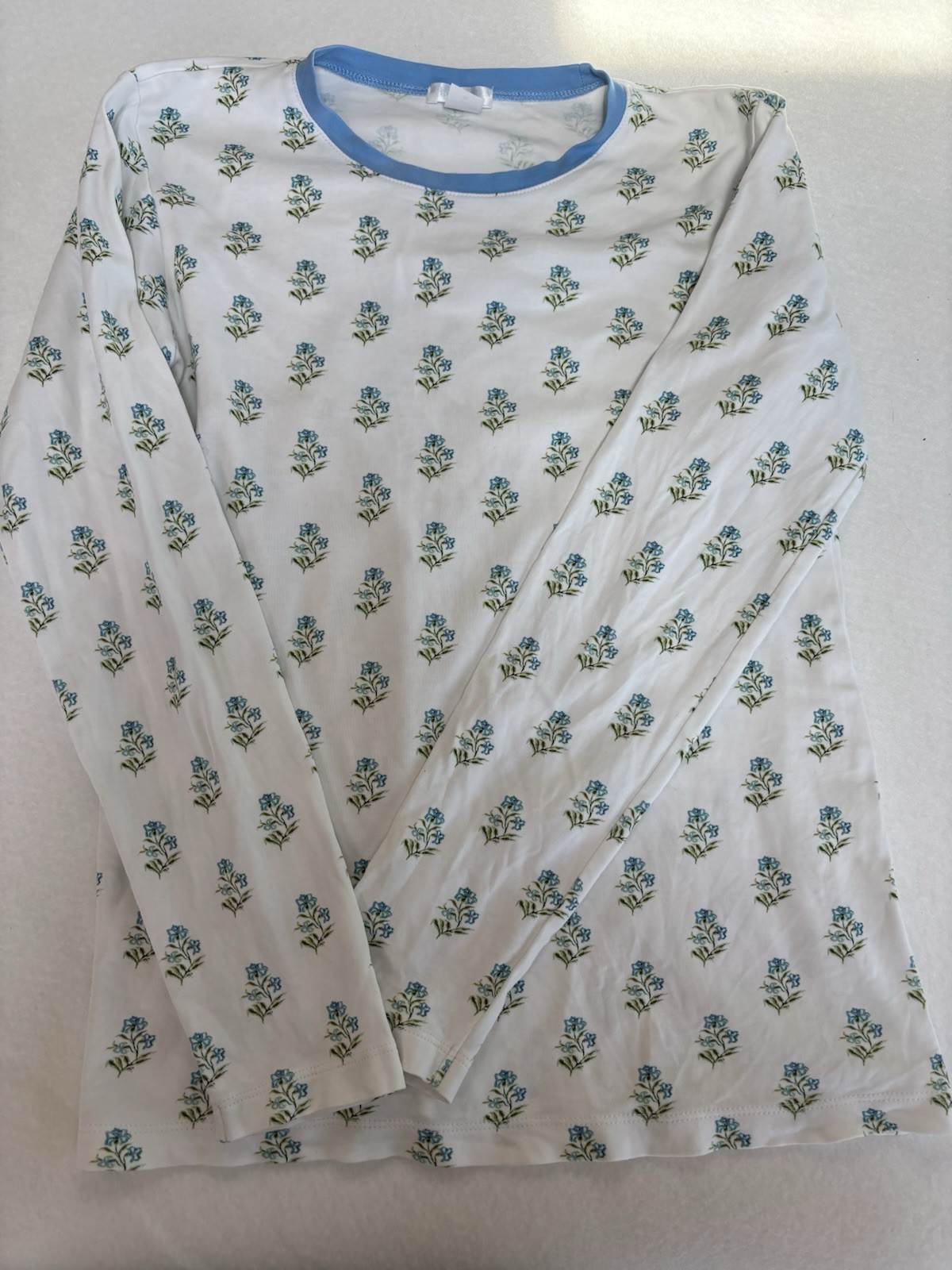 LAKE Women XS White Floral Knit T-Shirt Long Sleeve Pima Cotton